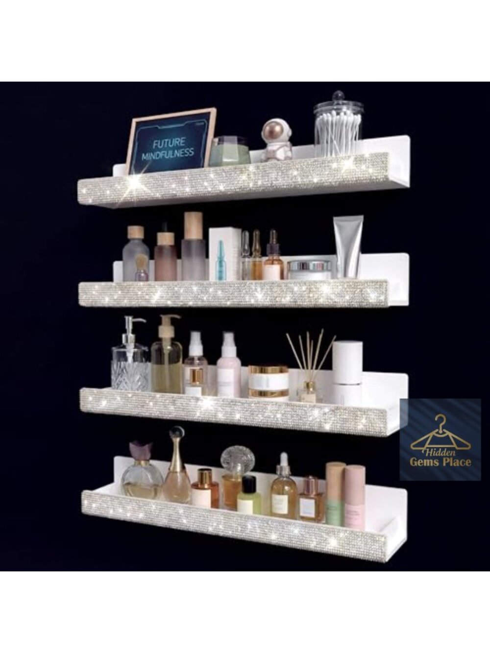 4 Pack Nail Polish Wall Rack Rhinestone Acrylic Organizer for Lipstick Makeup